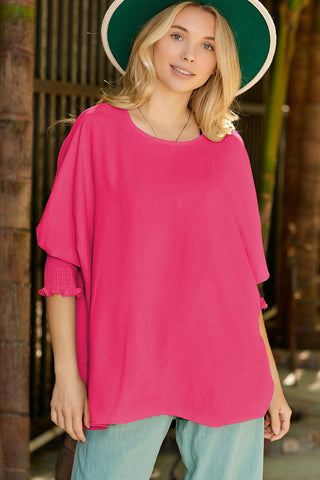 Pink Casual Shirred Cuffs Half Sleeve Top - Rebel Chics