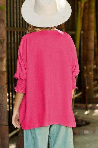 Pink Casual Shirred Cuffs Half Sleeve Top - Rebel Chics