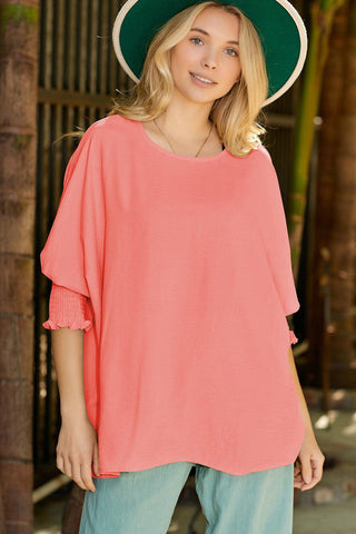 Pink Casual Shirred Cuffs Half Sleeve Top - Rebel Chics