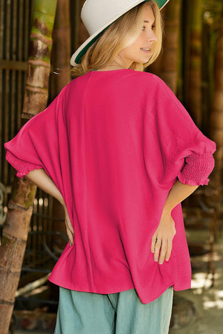 Pink Casual Shirred Cuffs Half Sleeve Top - Rebel Chics