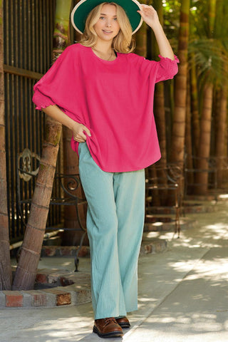 Pink Casual Shirred Cuffs Half Sleeve Top - Rebel Chics