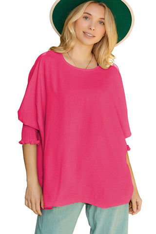 Pink Casual Shirred Cuffs Half Sleeve Top - Rebel Chics