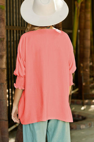 Pink Casual Shirred Cuffs Half Sleeve Top - Rebel Chics