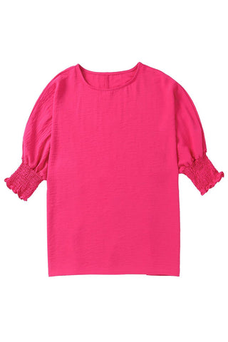 Pink Casual Shirred Cuffs Half Sleeve Top - Rebel Chics