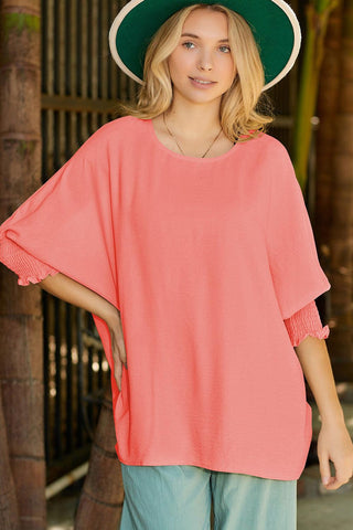 Pink Casual Shirred Cuffs Half Sleeve Top - Rebel Chics