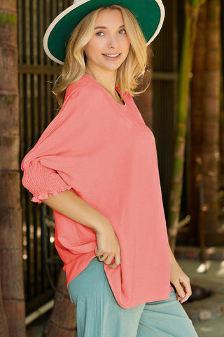 Pink Casual Shirred Cuffs Half Sleeve Top - Rebel Chics