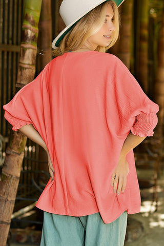 Pink Casual Shirred Cuffs Half Sleeve Top - Rebel Chics