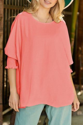 Pink Casual Shirred Cuffs Half Sleeve Top - Rebel Chics