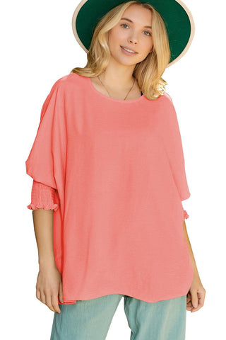 Pink Casual Shirred Cuffs Half Sleeve Top - Rebel Chics