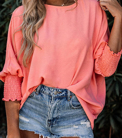 Pink Casual Shirred Cuffs Half Sleeve Top - Rebel Chics