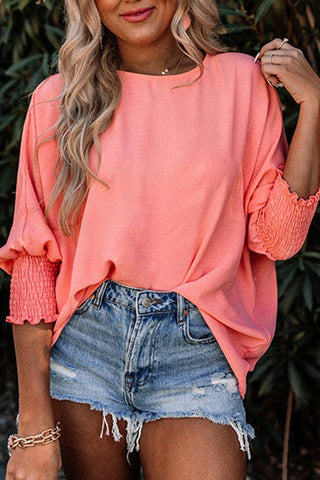 Pink Casual Shirred Cuffs Half Sleeve Top - Rebel Chics