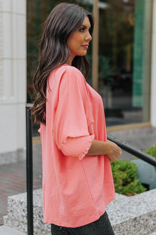 Pink Casual Shirred Cuffs Half Sleeve Top - Rebel Chics