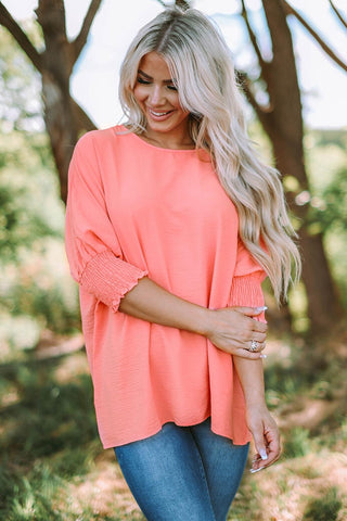 Pink Casual Shirred Cuffs Half Sleeve Top - Rebel Chics