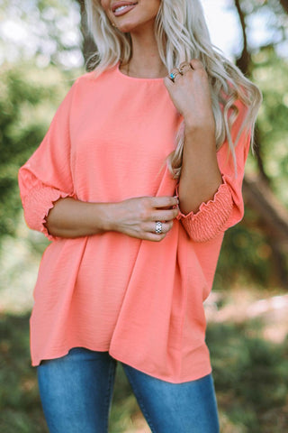 Pink Casual Shirred Cuffs Half Sleeve Top - Rebel Chics