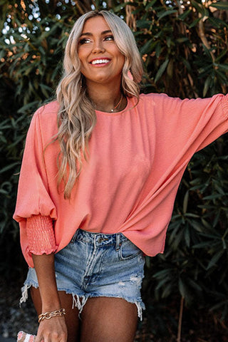 Pink Casual Shirred Cuffs Half Sleeve Top - Rebel Chics