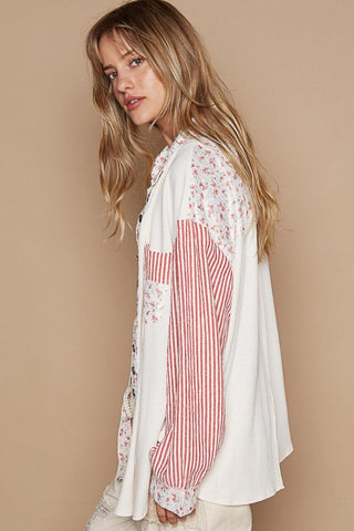 POL Long Sleeve Embroidered Print Patch Pocket Shirt - Rebel Chics