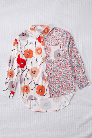 Red Bohemian Floral Pockets Patchwork Button Up Shirt - Rebel Chics