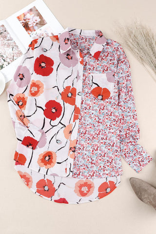 Red Bohemian Floral Pockets Patchwork Button Up Shirt - Rebel Chics