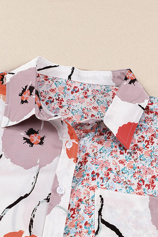 Red Bohemian Floral Pockets Patchwork Button Up Shirt - Rebel Chics