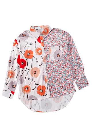 Red Bohemian Floral Pockets Patchwork Button Up Shirt - Rebel Chics