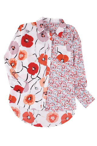 Red Bohemian Floral Pockets Patchwork Button Up Shirt - Rebel Chics