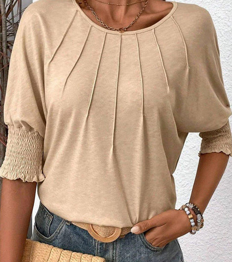 Solid Color Smocked Cuffs Dolman Blouse - Rebel Chics