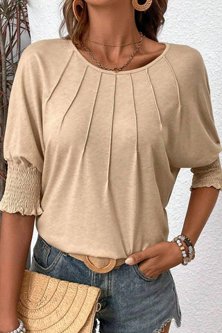 Solid Color Smocked Cuffs Dolman Blouse - Rebel Chics