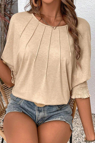 Solid Color Smocked Cuffs Dolman Blouse - Rebel Chics