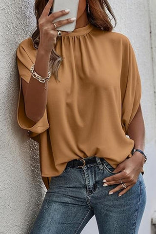 Tie Back Slit Half Sleeve Blouse - Rebel Chics