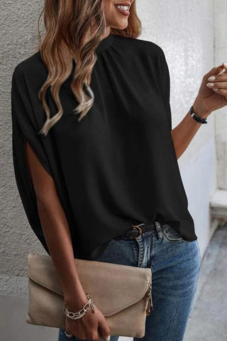 Tie Back Slit Half Sleeve Blouse - Rebel Chics