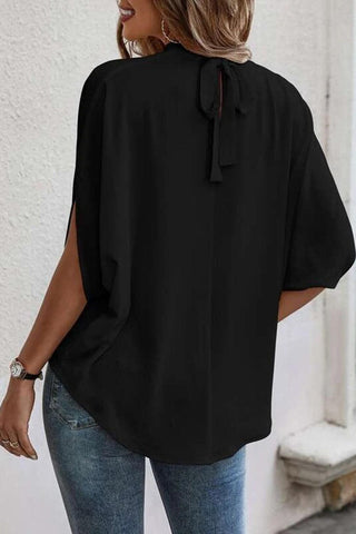 Tie Back Slit Half Sleeve Blouse - Rebel Chics