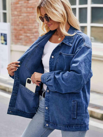 Button Up Denim Jacket with Pockets - Rebel Chics