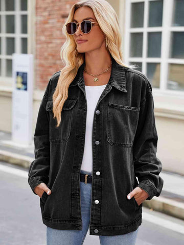 Button Up Denim Jacket with Pockets - Rebel Chics