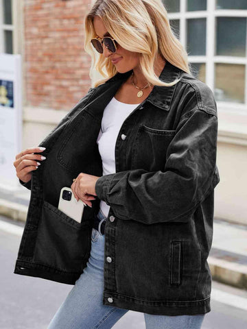 Button Up Denim Jacket with Pockets - Rebel Chics