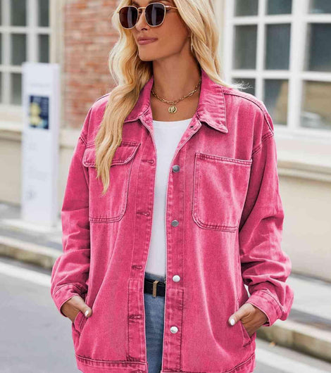 Button Up Denim Jacket with Pockets - Rebel Chics