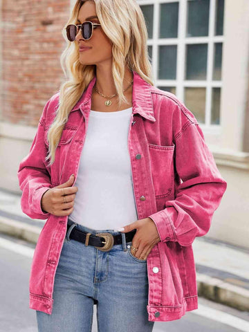 Button Up Denim Jacket with Pockets - Rebel Chics