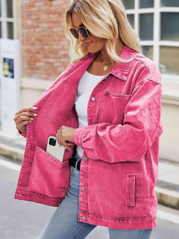 Button Up Denim Jacket with Pockets - Rebel Chics