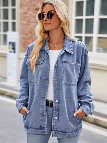 Button Up Denim Jacket with Pockets - Rebel Chics