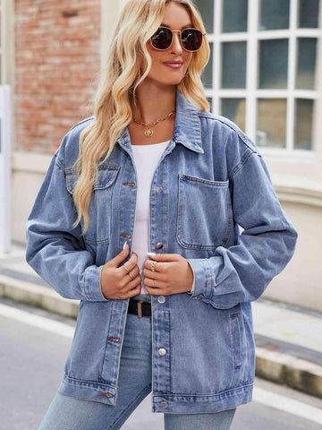 Button Up Denim Jacket with Pockets - Rebel Chics