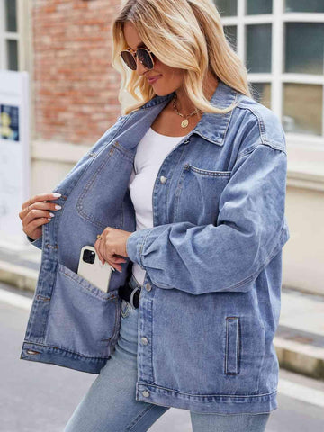 Button Up Denim Jacket with Pockets - Rebel Chics