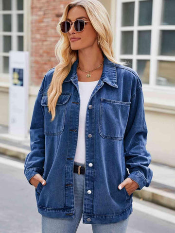 Button Up Denim Jacket with Pockets - Rebel Chics