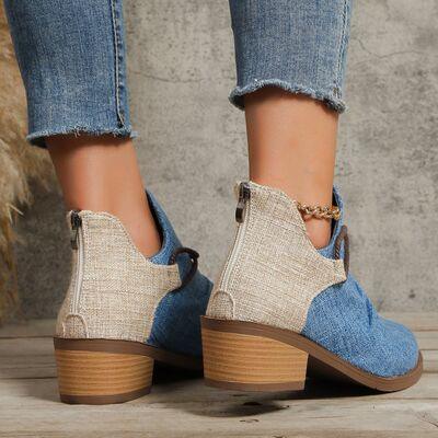 Contrast Canvas Low Heel Boots - Rebel Chics