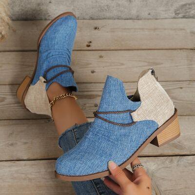 Contrast Canvas Low Heel Boots - Rebel Chics