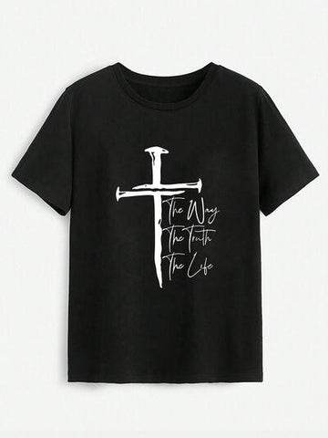 Cross Graphic Round Neck T-Shirt - Rebel Chics