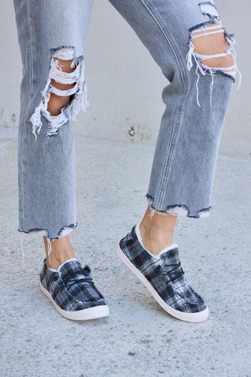 Forever Link Plaid Plush Flat Sneakers - Rebel Chics