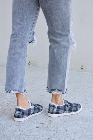 Forever Link Plaid Plush Flat Sneakers - Rebel Chics