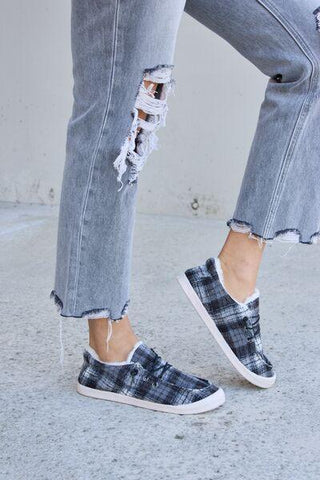 Forever Link Plaid Plush Flat Sneakers - Rebel Chics