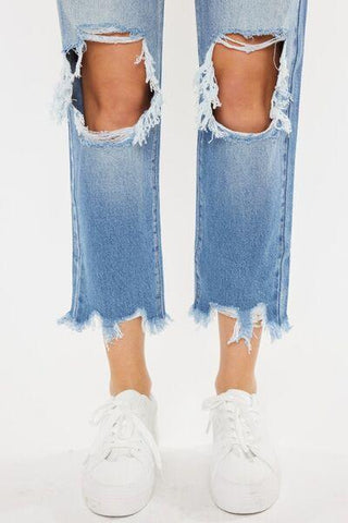 Kancan High Waist Chewed Up Straight Mom Jeans - Rebel Chics