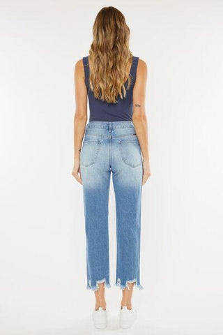 Kancan High Waist Chewed Up Straight Mom Jeans - Rebel Chics