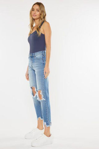 Kancan High Waist Chewed Up Straight Mom Jeans - Rebel Chics